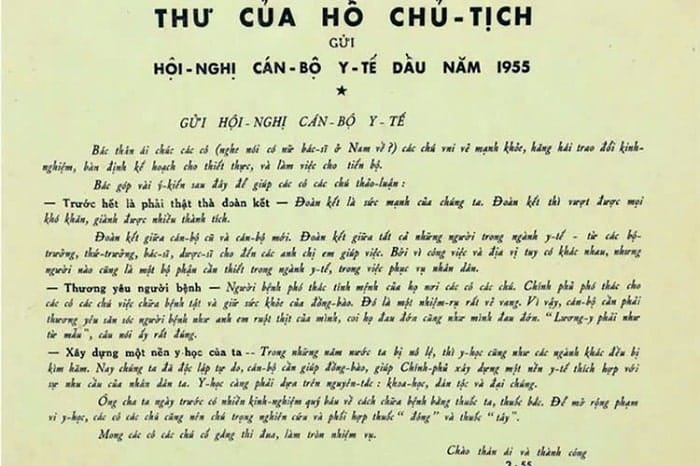 Bức thư Chủ tịch Hồ Chí Minh gửi cho Hội nghị Cán bộ ngành y