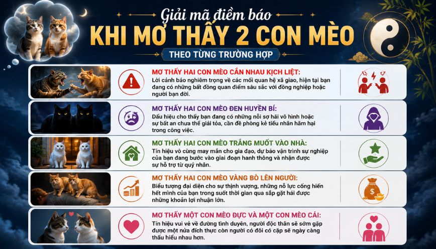 Giải mã điềm báo khi mơ thấy 2 con mèo theo từng trường hợp