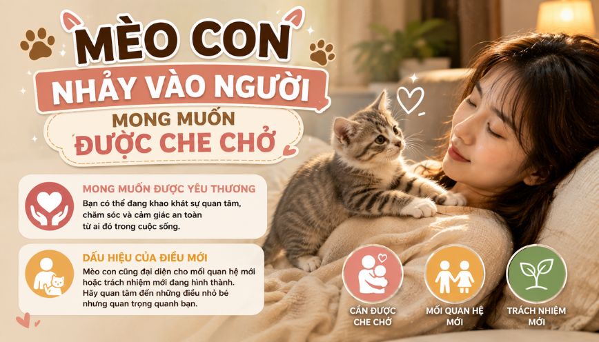 Mèo con nhảy vào người - mong muốn được che chở