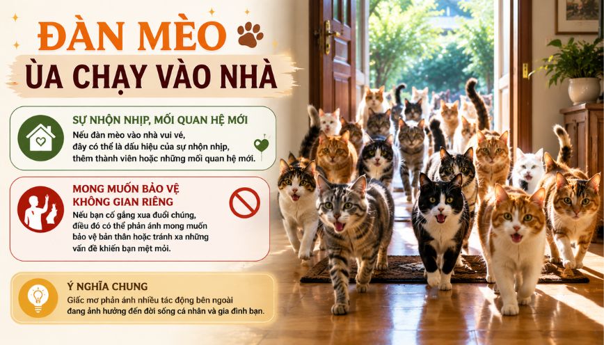 Đàn mèo ùa chạy vào nhà
